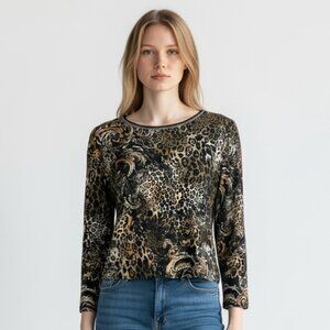 Jess & Jane Leopard Baroque Sequin Pullover Top Cotton 1X